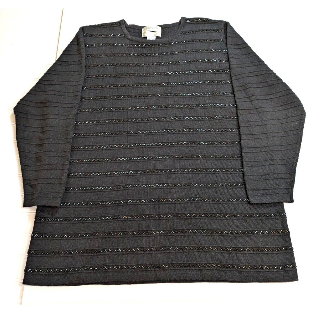 Vintage Sideffects Sweater Tunic Beaded Black Whimsigoth Goth 80s Holiday